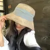 Sombrero de Pescador de Algodón y Lino Estilo Japonés para Mujer, Sombrero de Cubo con Banda de Tela Color Block de Verano, Sombrero de Protección Solar, Transpirable, Sensación de Alta Gama, Sombrero de Sol para Viajes de Vacaciones
