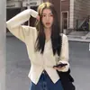 Chaqueta suéter simple de cuello en V y manga larga para mujer, engrosada para primavera y otoño, top corto que ciñe la cintura, capa interior con cintura ceñida, cárdigan de punto