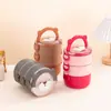 Lonchera portátil de oso de dibujos animados de varias capas con compartimentos para trabajadores de oficina, lonchera para estudiantes estilo japonés, gran capacidad con cuchara