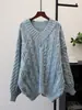 2025 Nuevo Otoño e Invierno Engrosado Retro Trenzado Cuello en V Tejido Suéter Pulóver Estilo Coreano Holgado Talla Grande Top de Punto para Mujer