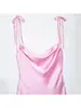 Ropa para Mujer Marca Z Estilo Europeo y Americano Aliexpress Lazo Vestido Transfronterizo Satén de Seda Moda Tirantes Finos Midi Más Vendido Rosa Za