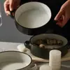 Bol Doble Oreja Defectuoso Bol de Cerámica Bol para Sopa Bol de Comedor Bol para Estudiante de Dormitorio Bol para Comer Bol Doméstico para Fideos Hermoso y Creativo