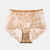 Ropa Interior Sexy de Encaje de Cintura Media para Mujer, Malla, Sin Costuras, Transpirable, Transparente, Calado, Tentadora, de Secado Rápido, Lencería de Lujo para Mujer