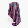 Lenço de Seda com Padrão Paisley Clássico Europeu e Americano para Mulheres, Lenço de Cabeça Versátil da Moda em Seda Sintética, Lenço Quadrado de 90cm, Atacado Transfronteiriço