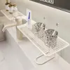 Estante de almacenamiento para grifo, organizador de baño con frente de espejo, instalación sin perforaciones, para lavabo, cosméticos y uso en encimera