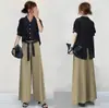 Conjunto de Duas Peças Verão 2026 Novo Estilo Japonês Gola V Botões Manga Bufante Top + Calça Wide Leg