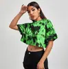 Amazon 2022 Ebay Verano Cuello Redondo Holgado Suéter que Muestra la Cintura Estampado Digital Manga Corta Camiseta para Mujer Marca de Moda