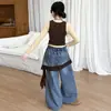 Conjunto Outono/Inverno 2026 para Meninas Casual Estilo Coreano Crianças Médias/Maiores Blusa Falsa de Duas Peças Renda Babado Calça Jeans