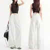 Pantalones Anchos Sueltos de Tencel Lyocell con Bolsillos Laterales, Adelgazantes, Frescos y Suaves, Transpirables, Amigables con la Piel, Jeans Cómodos