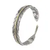 Pulseira de Pena com Padrão de Grama Tang Vintage para Homens Tendência Personalidade Estilo Minimalista Pulseira Dourada Dividida Moda Versátil Pulseira Criativa