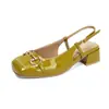 Zapatos de mujer de hebilla metálica con punta cuadrada, sandalias de tacón sin espalda de punta cerrada en talla grande, suministro y entrega de comercio exterior transfronterizo