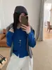 Cárdigan de punto 100% lana pura para mujer, primavera y otoño, cuello redondo, manga larga, abrigo suéter versátil, suéter de lana acanalado de color liso