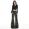 Jeans de Trabajo Acampanados de Tiro Bajo Naranja Infantil # para Mujer, Corte Delgado, Diseño de Bolsillo Trasero con Solapa, Pantalones Versátiles de Largo Completo