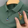 Camiseta de Manga Corta de Verano 2025 Casual Versátil para Hombre Camisa Polo con Cuello Camiseta de Manga Corta de Negocios Color Sólido Estilo Bordado
