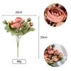 Simulación europea de 5 cabezas de copo de nieve, gran capullo de té, flor, decoración de boda, ramo de flores de seda, adornos de flores falsas de plástico, simulación de rosa