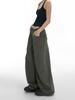 Estilo Retro Americano Chica Picante Calle Verde Militar Pantalones Cimitarra Versátiles Adelgazantes Multibolsillo Cargo Pierna Ancha Pantalones Casuales