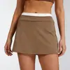 Falda Corta de Punto Canalé con Bloques de Color de Cintura Alta para Mujer, con Sensación de Segunda Piel, Anti-Exposición, Adecuada para Fitness, Deportes y Tenis, Nuevo Producto Transfronterizo
