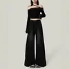 Calça Jeans Larga de Barra Crua Preta e Cinza Americana para Mulheres no Outono e Inverno Cintura Alta Solta para Corpo Pera Calça Flare Comprimento Total