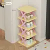 Zapatero duradero para almacenamiento en la entrada, estante de zapatos resistente de múltiples capas, de color arcoíris, pequeño y estrecho, adecuado para dormitorios, diseño atractivo