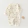Roupa de Baixo Colada Protetora da Barriga em Algodão Puro para Bebês, Primavera e Outono, Peça Única para Recém-Nascidos e Crianças Pequenas, Roupa de Dormir para Todas as Estações