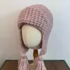Chapéu com Orelhas de Lã Grossa Trançada com Franjas Ins Fofo Estilo Coreano Chapéu de Malha Canelada Outono e Inverno para Meninas Chapéu Trapper Aviador