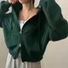 Enviado. Chaqueta sudadera con capucha y cremallera de manga larga estilo coreano chic para mujer, top cárdigan corto de corte holgado para otoño 18538