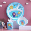 Set de Vajilla Infantil de Fibra de Bambú Dibujo Animado Creativo Plato Dividido Bol para Cena Taza de Agua Cuchara Tenedor Vajilla Juego de Cinco Piezas