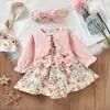 Baoxin Roupas Infantis Transfronteiriças para Meninas, Conjunto de Duas Peças com Vestido de Manga Longa de Algodão com Estampa de Laço e Macacão