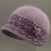 Sombrero de Lana de Invierno para Personas de Mediana Edad y Mayores, Sombrero de Cubo Cálido y a Prueba de Viento de Ala Ancha para Señoras Mayores, Abuelas, Sombrero de Punto de Pelo de Conejo