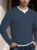 Camisa Básica Esportiva Masculina de Waffle com Padronagem Xadrez para Primavera e Outono, Blusa Masculina Pulôver Falso Duas Peças com Gola Dupla