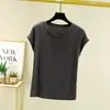 Nueva camiseta de verano para mujer, de modal, cuello redondo, manga corta, fina, holgada, adelgazante, top versátil, camiseta básica de color liso