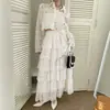 Conjunto Coreano Ins Estilo Francés Vintage Exquisito Bordado Encaje de Ganchillo Camisa + Falda de Cintura Alta con Volantes para Otoño