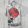 Camisa de Gola V de Manga Curta Masculina Vintage de Linho com Estampa 3D de Vida Marinha Estação Independente TEMU Transfronteiriça Top Casual