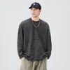 Camiseta de manga larga de alta gama estilo japonés, 300g, textura pesada, para hombre, otoño, vintage, moderna, corte holgado, versátil, casual, básica