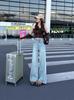 Jeans Largo de Cintura Alta para Mulheres Primavera/Verão 2025, Calça Jeans que Emagrece e Alonga a Figura, Estilo Primavera Petite, Estilo para o Trabalho