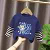 Camiseta de Manga Larga 100% Algodón para Niños Estilo Nuevo Primavera/Otoño 2026 Ropa Casual para Bebés y Niños Dibujos Animados Top Falso de Dos Piezas