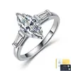 Anel de Moissanita em Formato Marquise de Prata Esterlina S925, Anel de Casamento de Luxo de Nicho, Anel Popular Transfronteiriço Europeu e Americano para Mulheres, Estilo Europeu e Americano