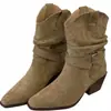 Botines Chuyuji con Tacón Grueso, Botas Vaqueras de Gamuza, Botas Plisadas de Tacón Alto para Otoño e Invierno para Mujer, Botas de Caballero Plisadas Versátiles Vintage