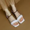 2025 Nuevas Sandalias de Punta Cuadrada a Juego de Colores de Tacón Bajo con Una Tira para Mujer Verano Tacón Grueso Diseño de Punta Abierta Zapatos Romanos