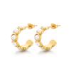 Brincos de aço inoxidável banhados a ouro 18k com pérola em formato de C, estilo fashion, temperamento simples para o dia a dia, joias em estoque para mulheres