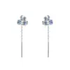 Pendientes de Flor de Lirio Estilo Fresco de Resina Azul para Mujer, Hilo de Oreja con Borla de Circonita Moda Coreana Plata Pura S999