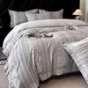 Algodón Agradable para la Piel Jacquard Tejido de Color Juego de Cama de Cuatro Piezas Funda de Edredón de Algodón Puro Funda de Almohada Sábana Plana Sábana Ajustable Juego Doble para el Hogar de Cuatro Estaciones