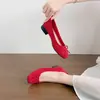Zapatos planos de estilo francés con lazo para mujer, nuevo modelo de verano 2026, punta cuadrada, tacón grueso, adecuados para combinar con faldas, zapatos para ir al trabajo, zapatos de talla grande para mujer