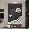 Pintura decorativa grande, lujosa y sofisticada para la sala de estar, con figuras, adecuada para la pared del fondo del sofá, arte de pared abstracto para la entrada