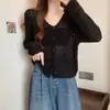 2025 Cardigan de Punto con Protección Solar de Seda de Hielo para Mujer Verano Talla Grande Cuello en V Color Sólido Delgado Hueco Chal Exterior Chaqueta Corta