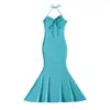 Vestido Sexy de Verano 2023 con Escote Halter, Cordones, Espalda Descubierta, Efecto Adelgazante en la Cintura, Estilo Cola de Pez, Longitud Media