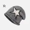 Gorro de tricô floral cinza estilo ins de blogueira coreana para mulheres, chapéu de lã quente de inverno para circunferência de cabeça grande
