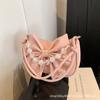 Bow Moda Feminina Bolsa Pequena Feminina 2024 Primavera Novo All-match Simples Ombro Crossbody Bag Saco Têxtil Bolinho de Massa