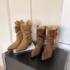 Botas de Tacón Grueso con Hebilla Puntiagudas Estilo Retro Apiladas para Mujer Temporada Otoño 2026 Nuevas Botas Vaqueras Occidentales Versátiles Adelgazantes