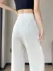 Foto real dos novos calças pantalona de linho Tencel para o verão de 2026, calças casuais de algodão e linho com proteção solar, cintura alta, modelagem slim, de seda gelada para mulheres